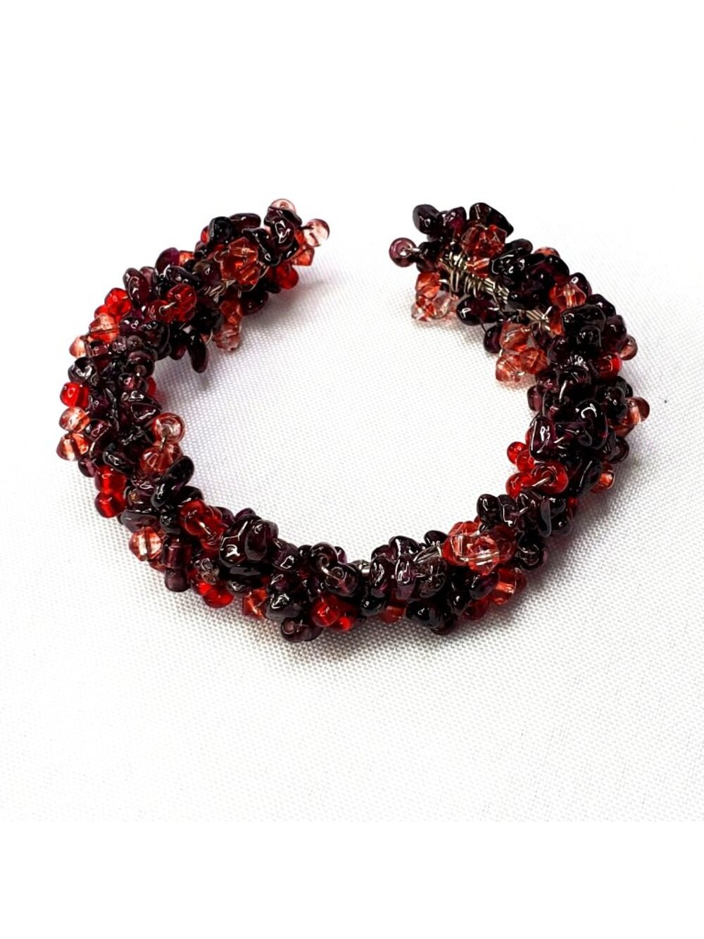 Garnet Bracelet Red & Purple Cluster Gemstones Raw Chips Memory Wire January